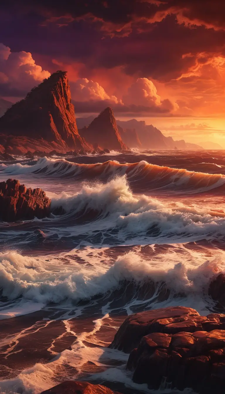 巨大的海浪拍擊寂寞的岩石海岸線