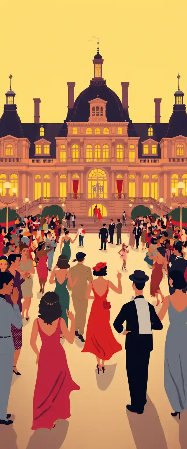 Illustration vintage plate d’une grande fête multiculturelle au palais