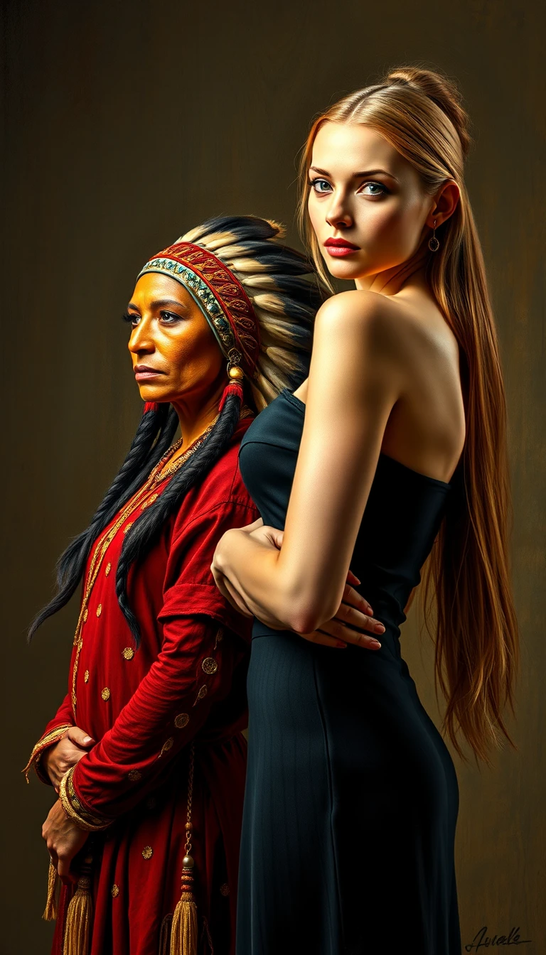 Two women in a serene hyperrealistic side portrait
