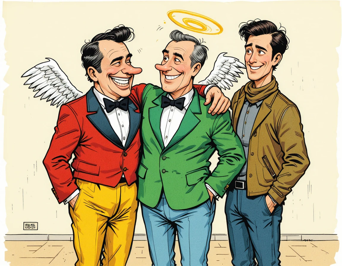 Cartoon-Trio von Männern in humorvoller Comic-Szene
