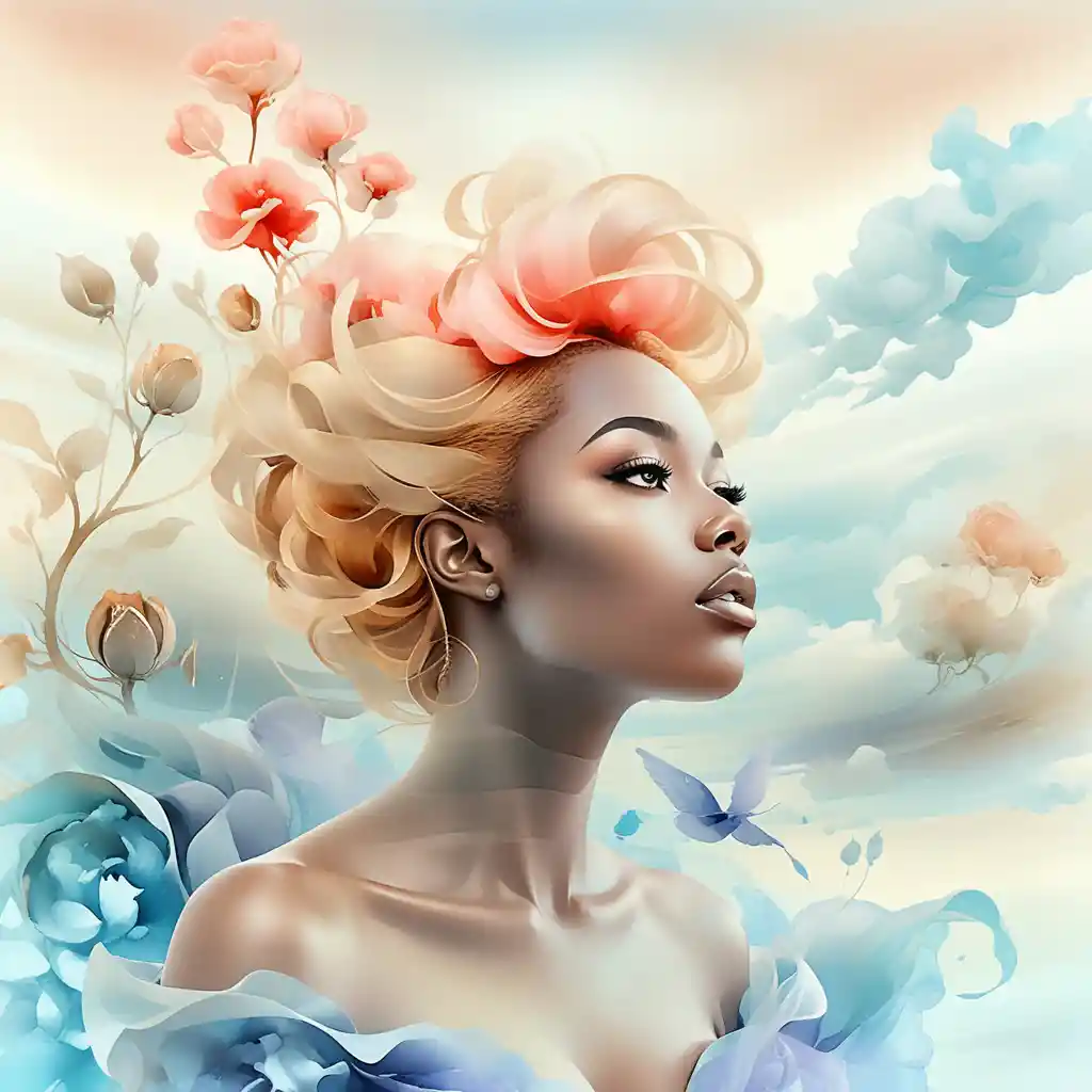 Ilustración surrealista y satírica de la belleza negra a la luz dorada