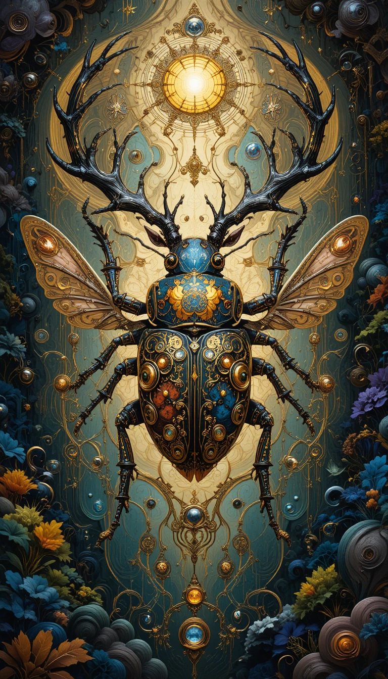 Mechanischer Hirschkäfer im kunstvollen Steampunk-Fantasiestil