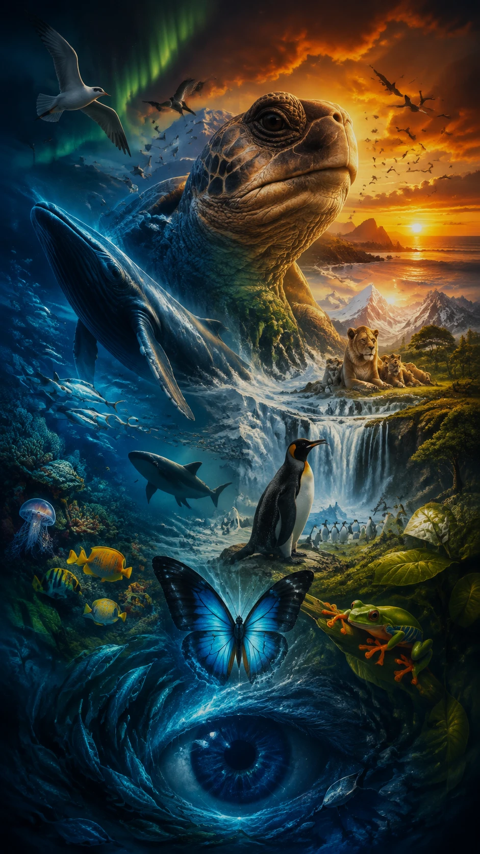 Colagem digital épica de vida selvagem inspirada nas histórias de Attenborough