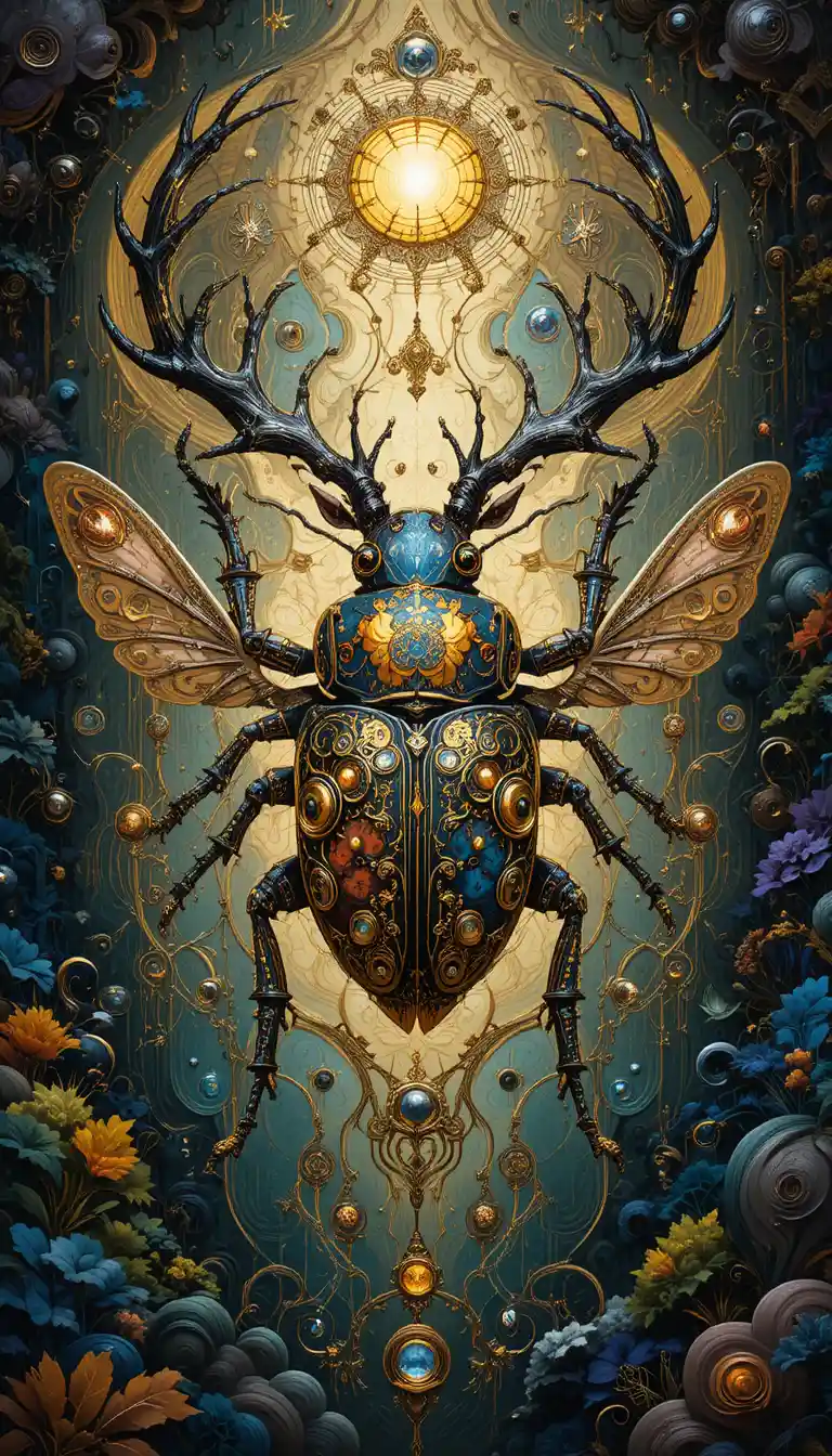 Besouro-veado mecânico em estilo fantasia steampunk ornamentado