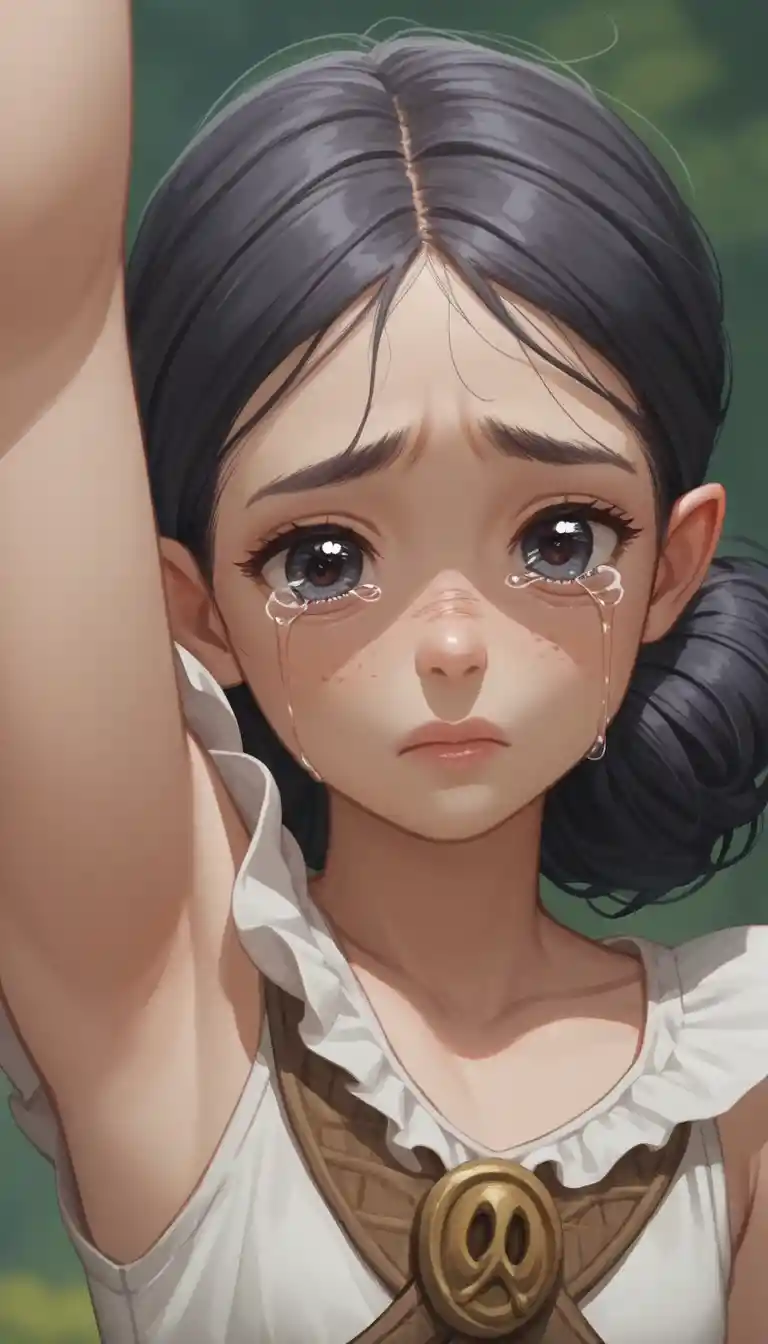 Close up anime girl with beautiful eyes in mid jump