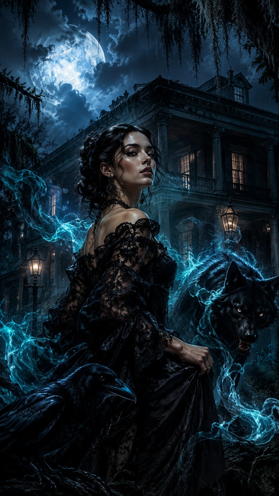 Dark baroque fantasy creature in swirling gothic smoke