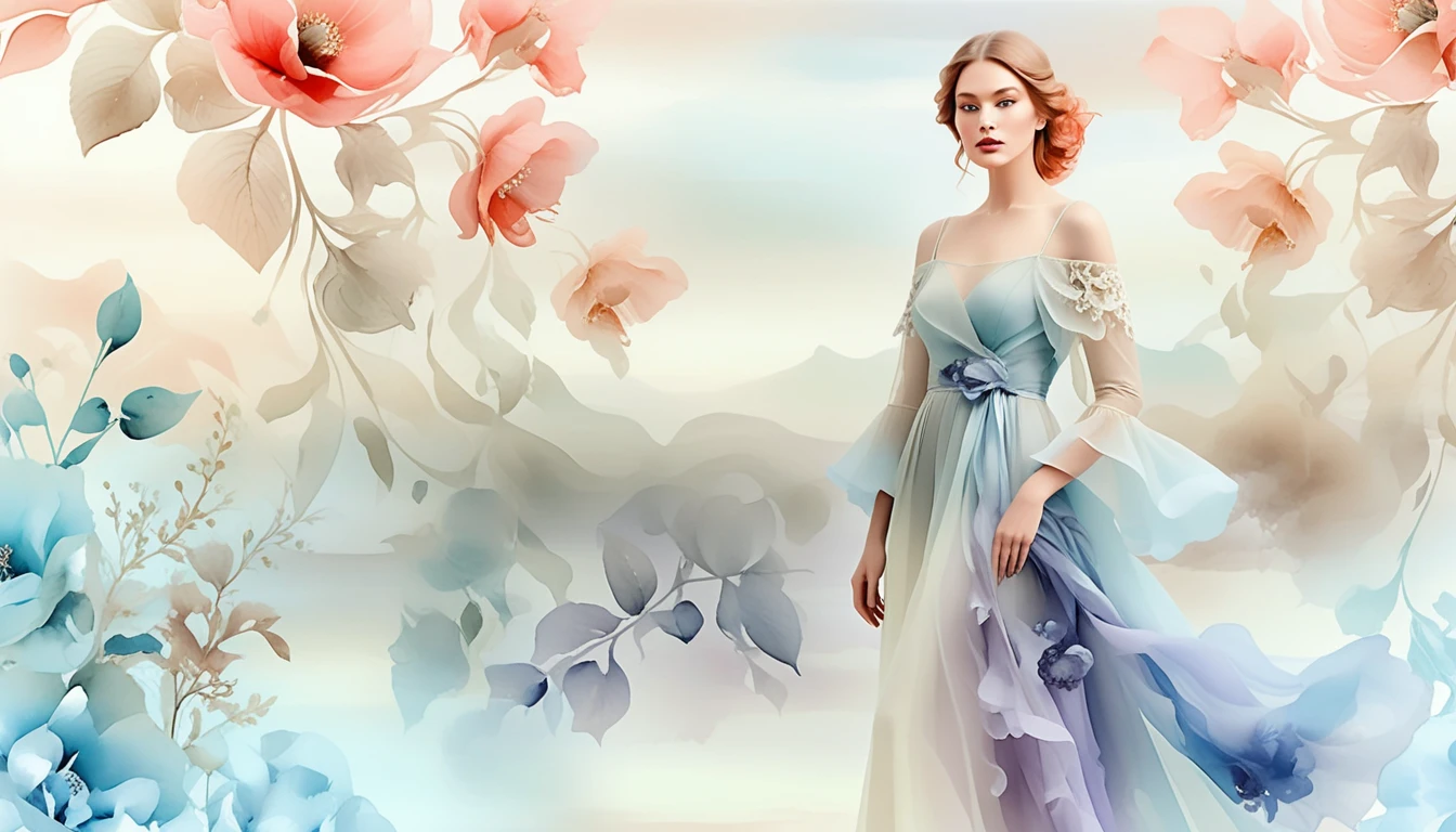 Bohemian Fashion Portrait With Turquoise Floral Mixed Media Wall
