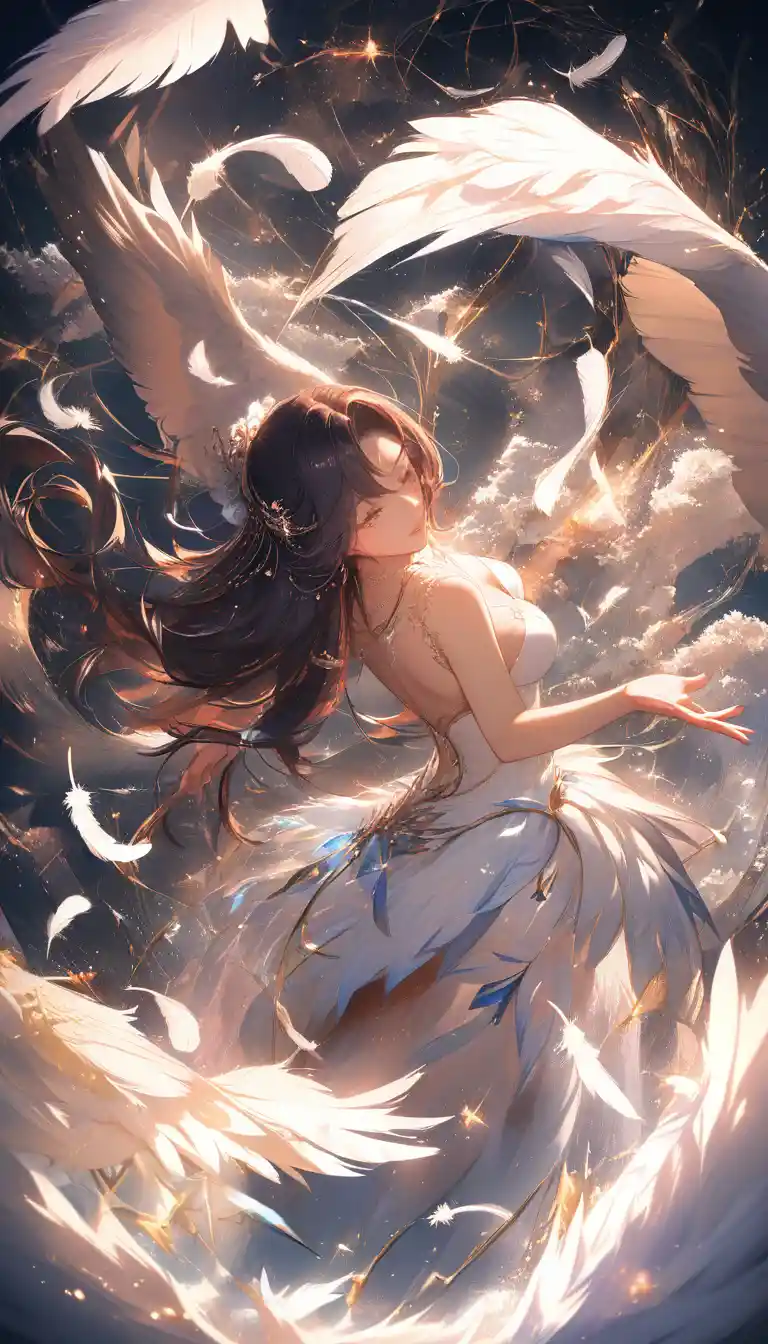Ballerina Transforming Into Swan Under Dramatic Spotlight