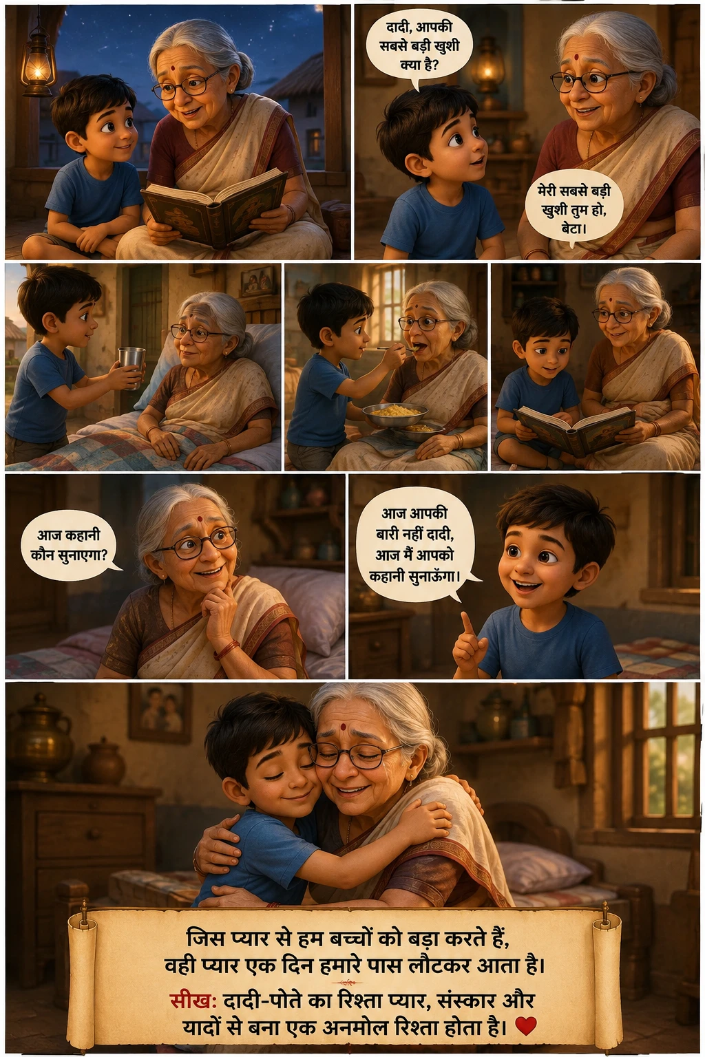 Young boy listening to a bedtime story from his grandmother
