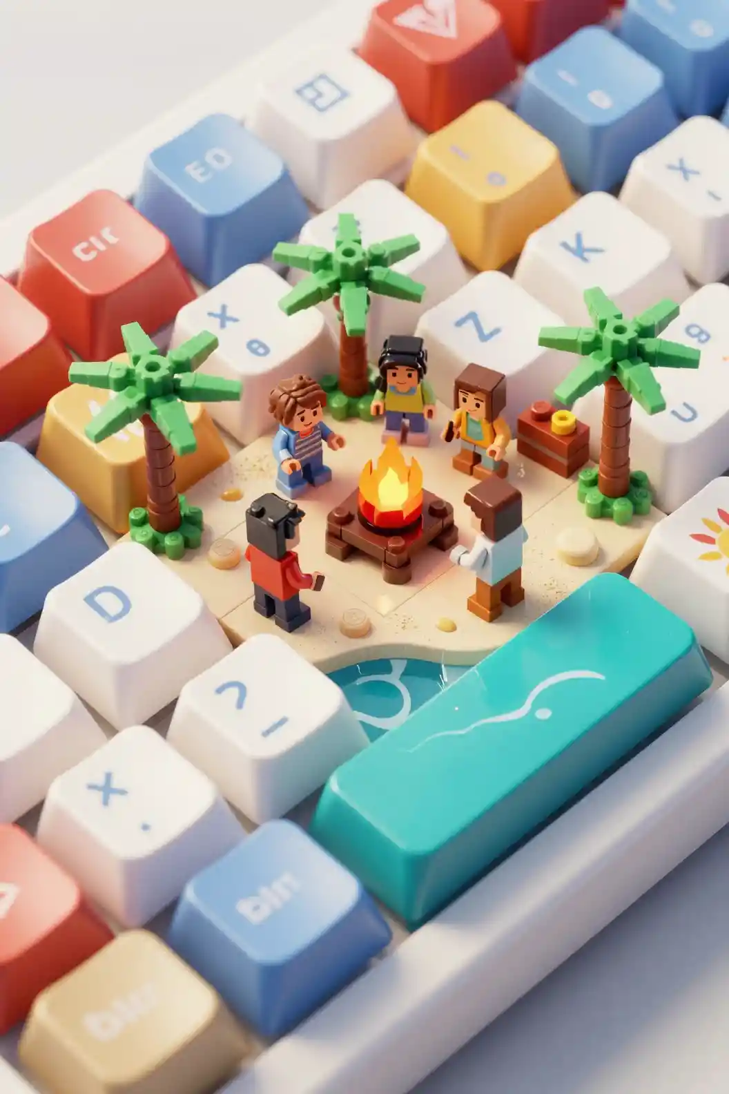 Miniature Beach Party Under a Retro Mechanical Keyboard Keycap