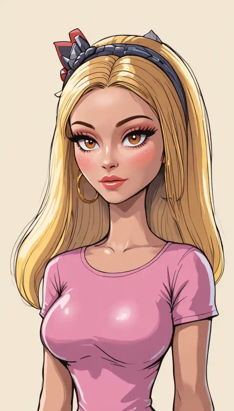 Mulher glam Y2K em estilo cartoon com cabelo loiro e argolas