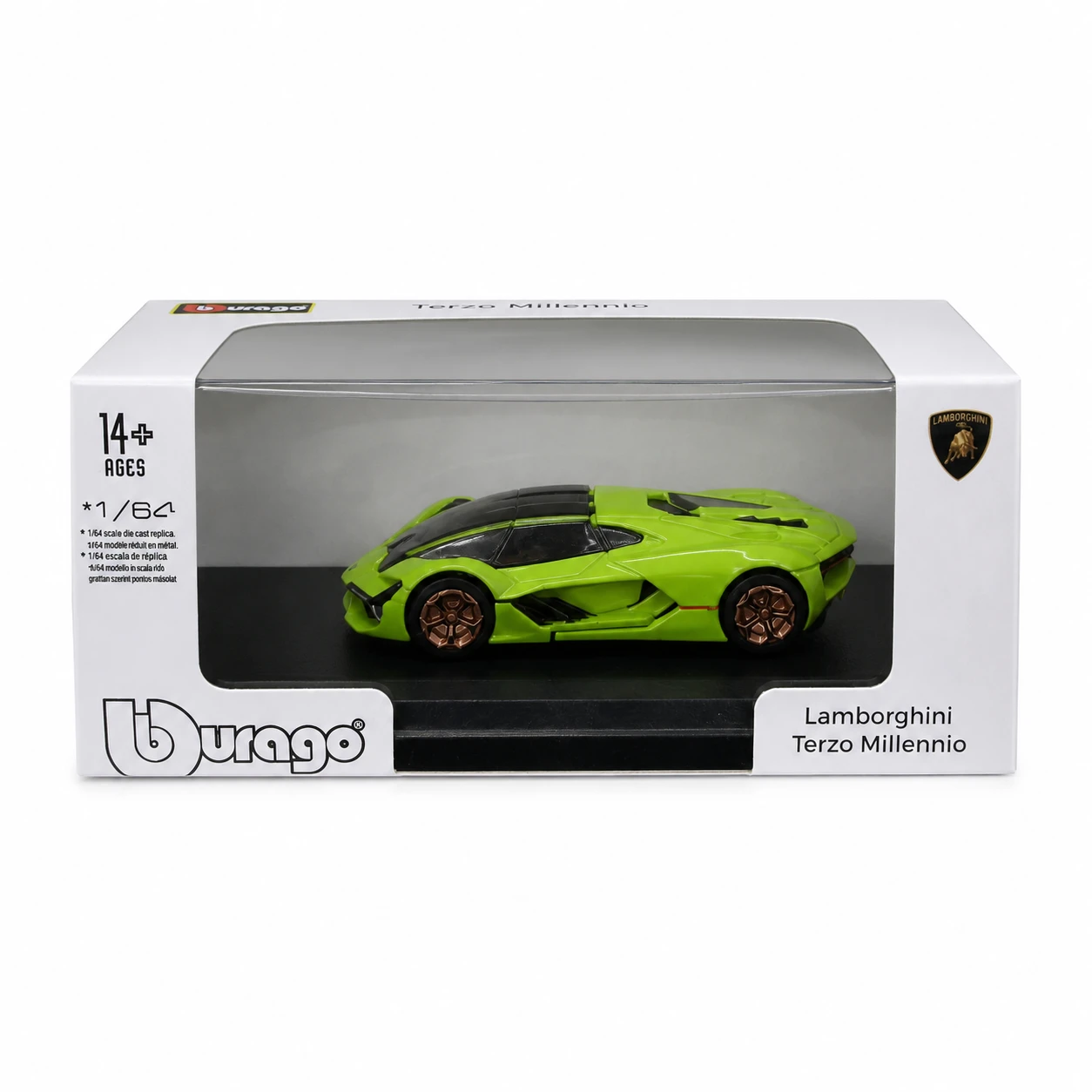 Lime green 1 64 scale toy car in retail display box