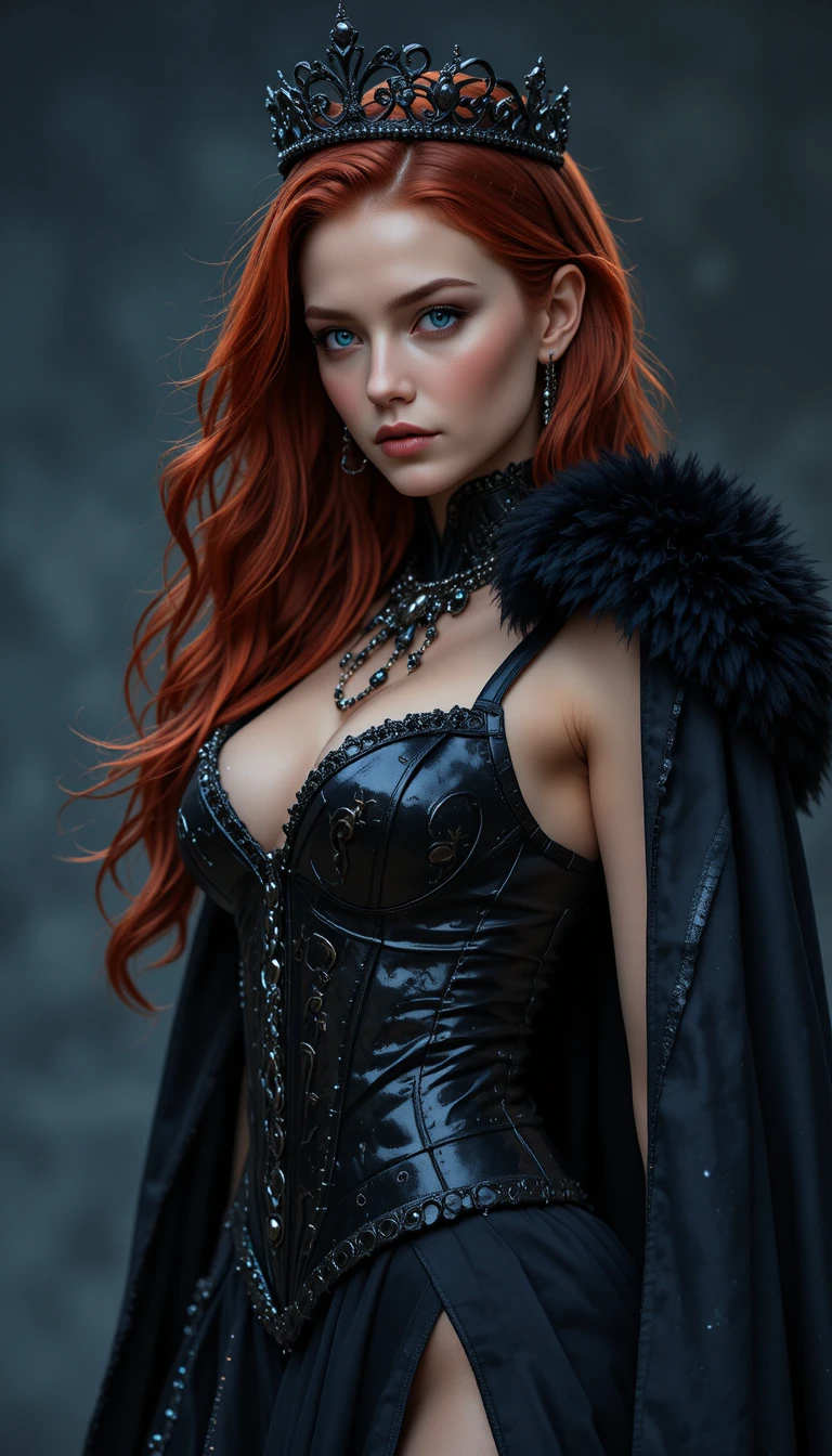 Reine guerrière gothique en armure noire et cape de fourrure