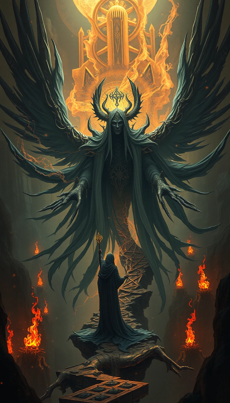 Dark mystical concept art of chaotic sacred atmosphere