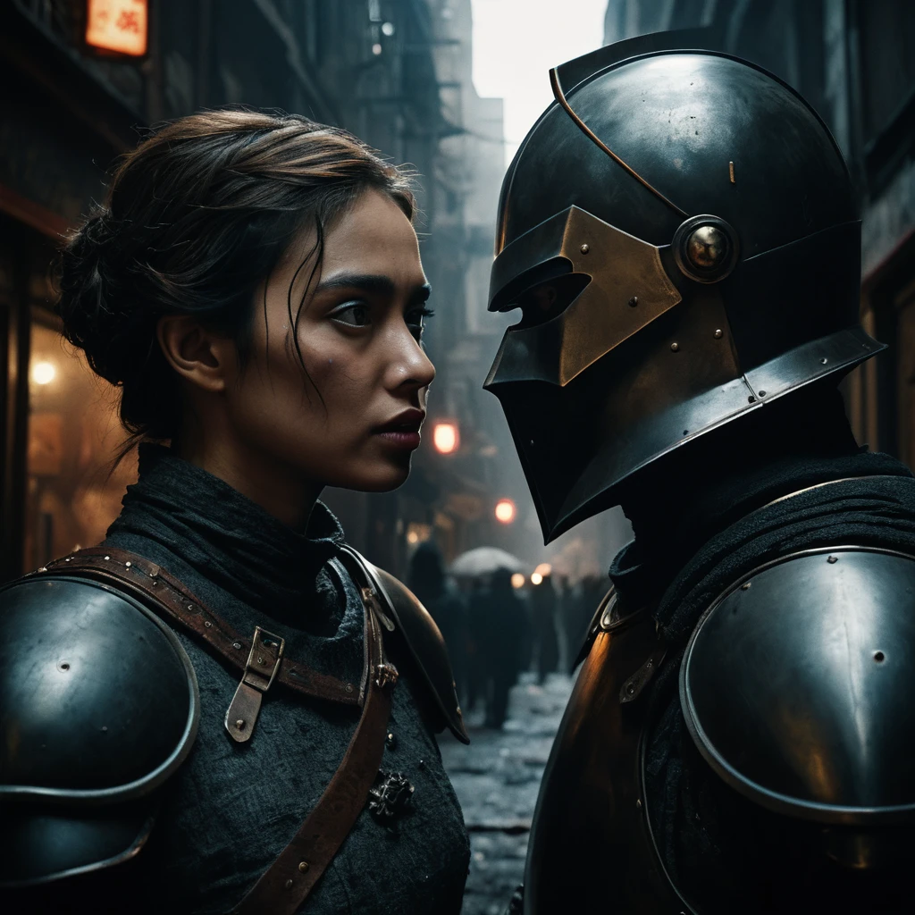 Sensual knightly figures in a dark apocalyptic surreal world