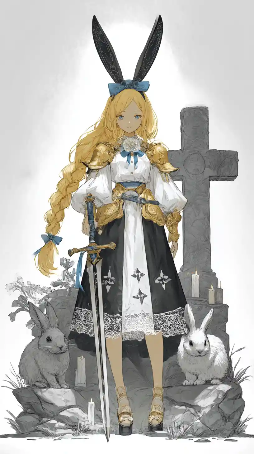 Anime-Kriegerin mit goldenem Haar in kunstvoller Rüstung