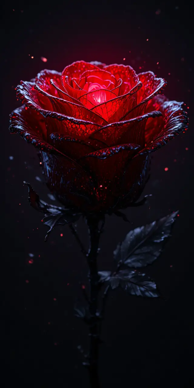 Glowing Black Rose With Translucent Glass Like Petals
