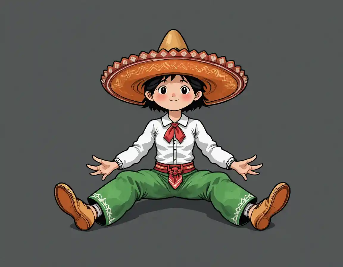Cartoon man in traditional Mexican outfit sitting relaxed