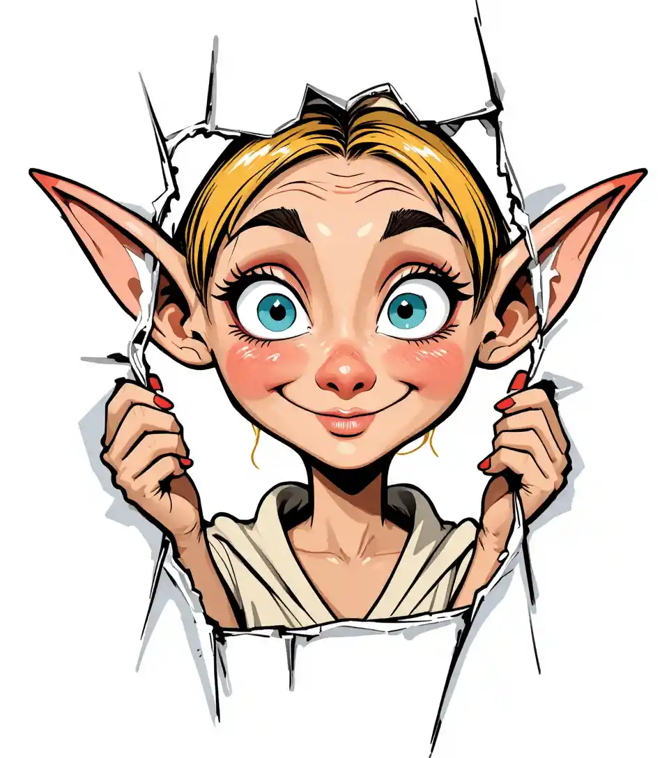 Cartoon bust portrait of a whimsical elf character