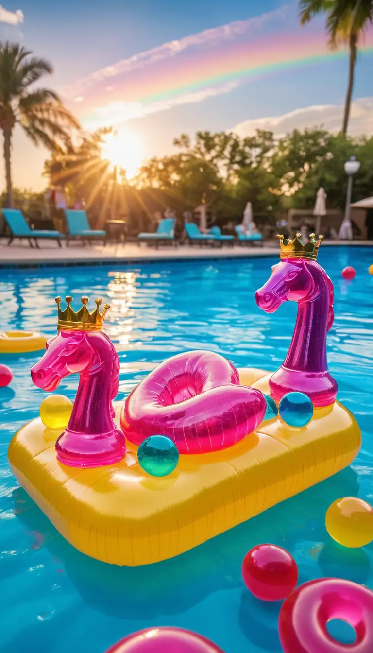 Vivace set di scacchi di gelatina che fluttua in una piscina colorata