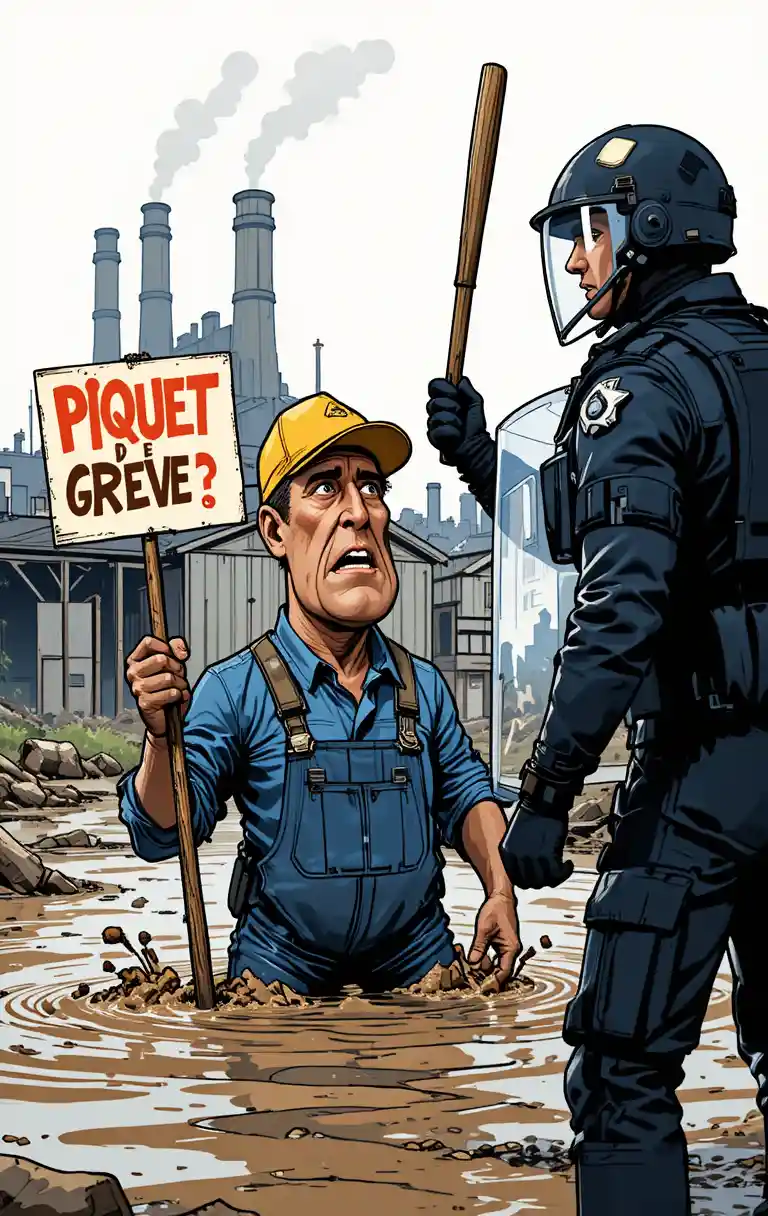 Striking worker confronts riot police in muddy factory standoff