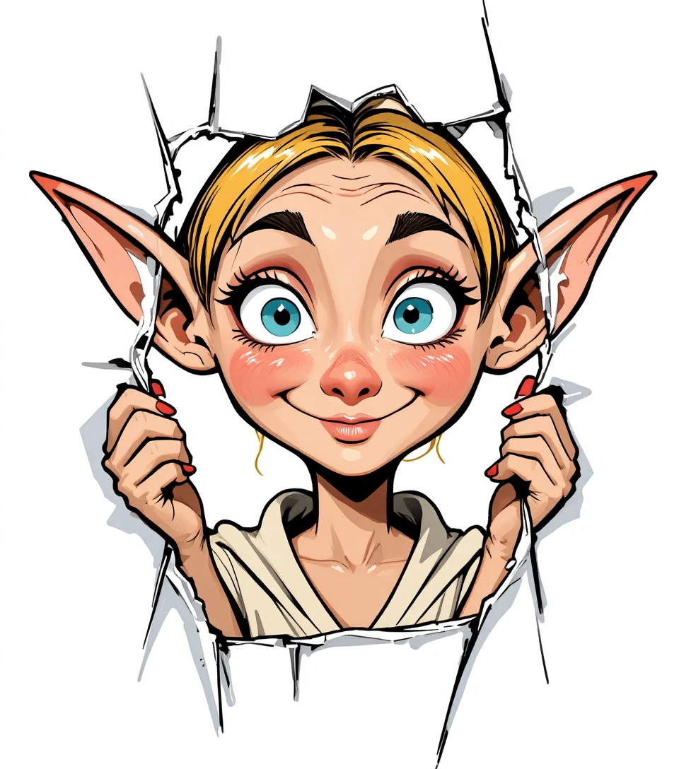 Cartoon bust portrait of a whimsical elf character