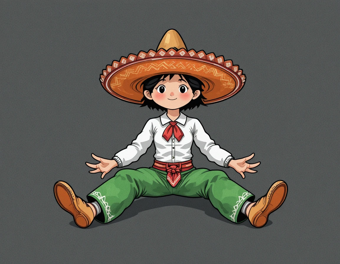 Cartoon man in traditional Mexican outfit sitting relaxed