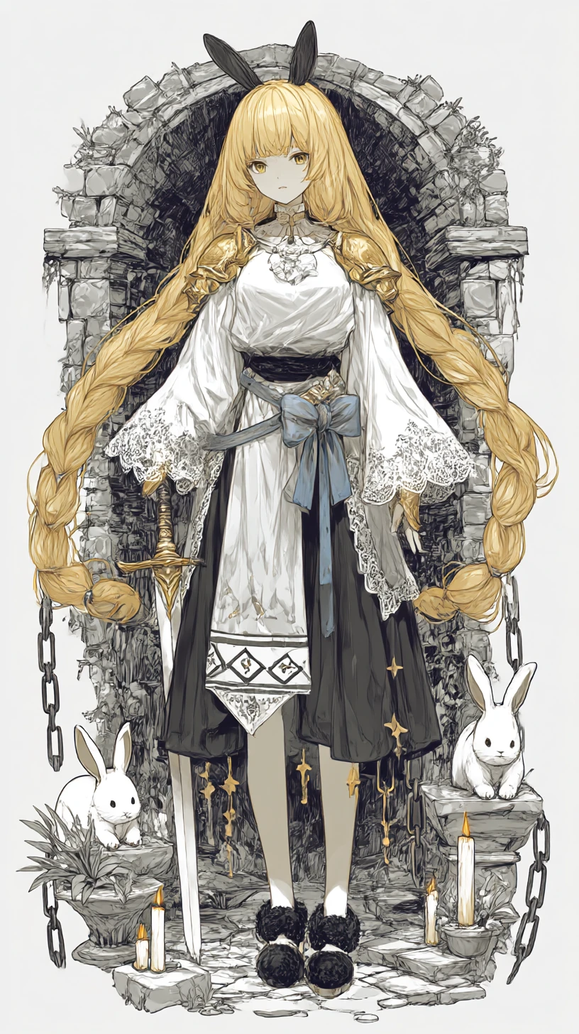 金髪で三つ編みと剣を持つアニメ風女戦士