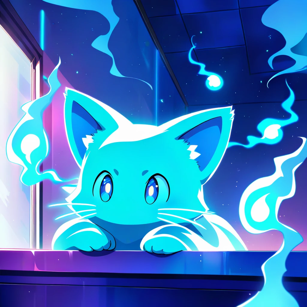 Adorable fantôme de fumée lumineux reposant sur une épaule