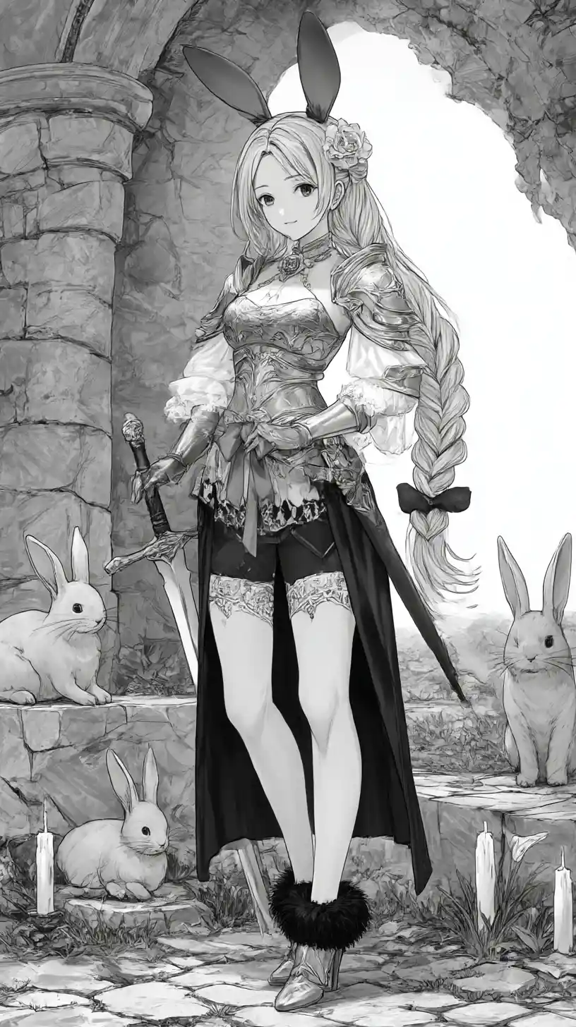 Garota de anime loira em armadura de fantasia ornamentada
