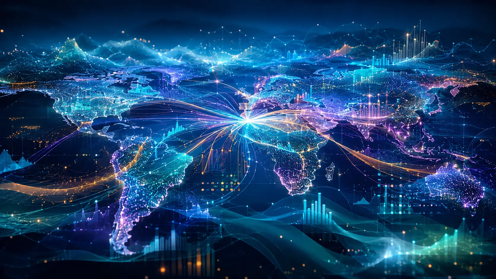 Panoramische abstrakte Landschaft globaler Datenverbindungen