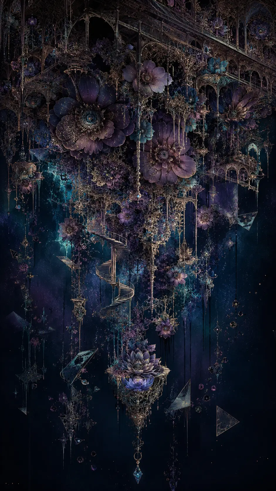 漂浮在暮光虛空中的超現實植物大教堂