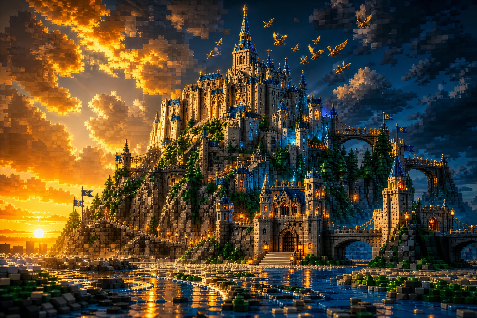 Lego artwork scene illuminated with dramatic epic light