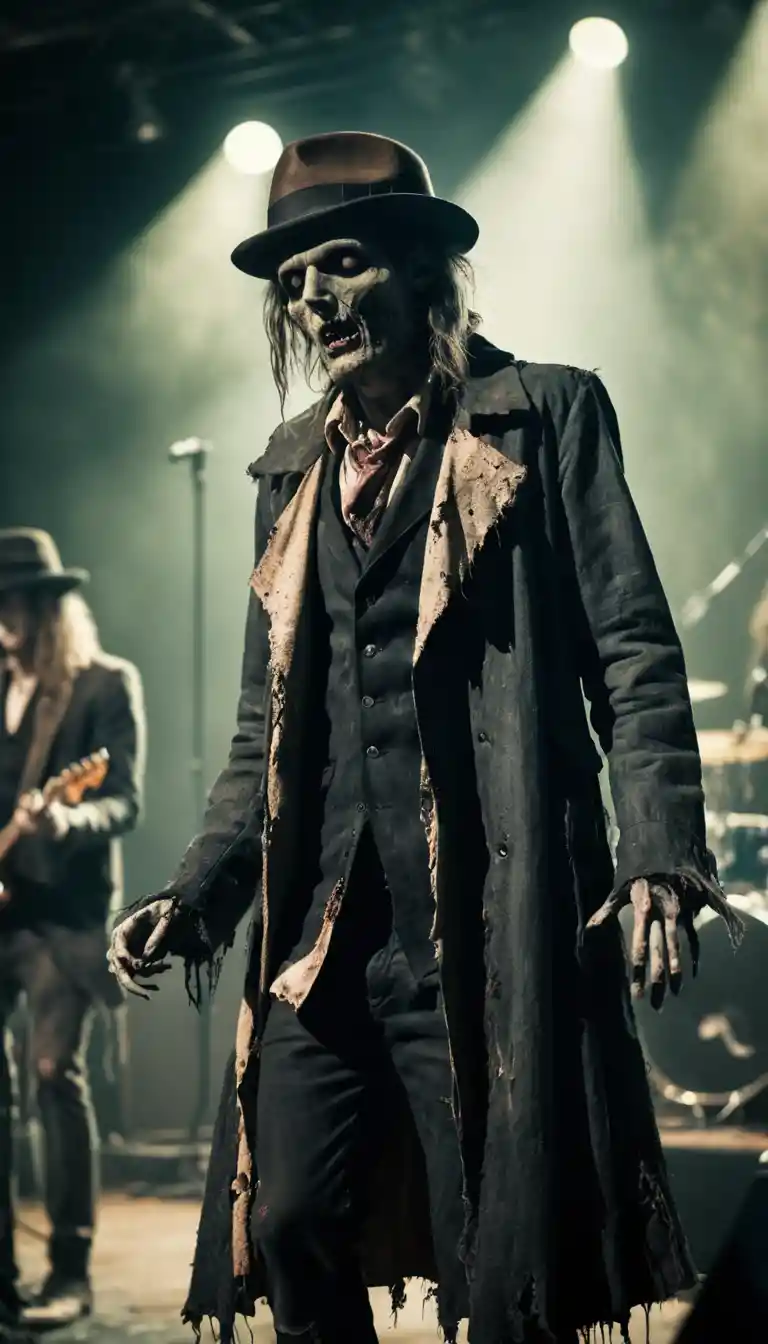 Zombie rock band blasting solid energy on stage
