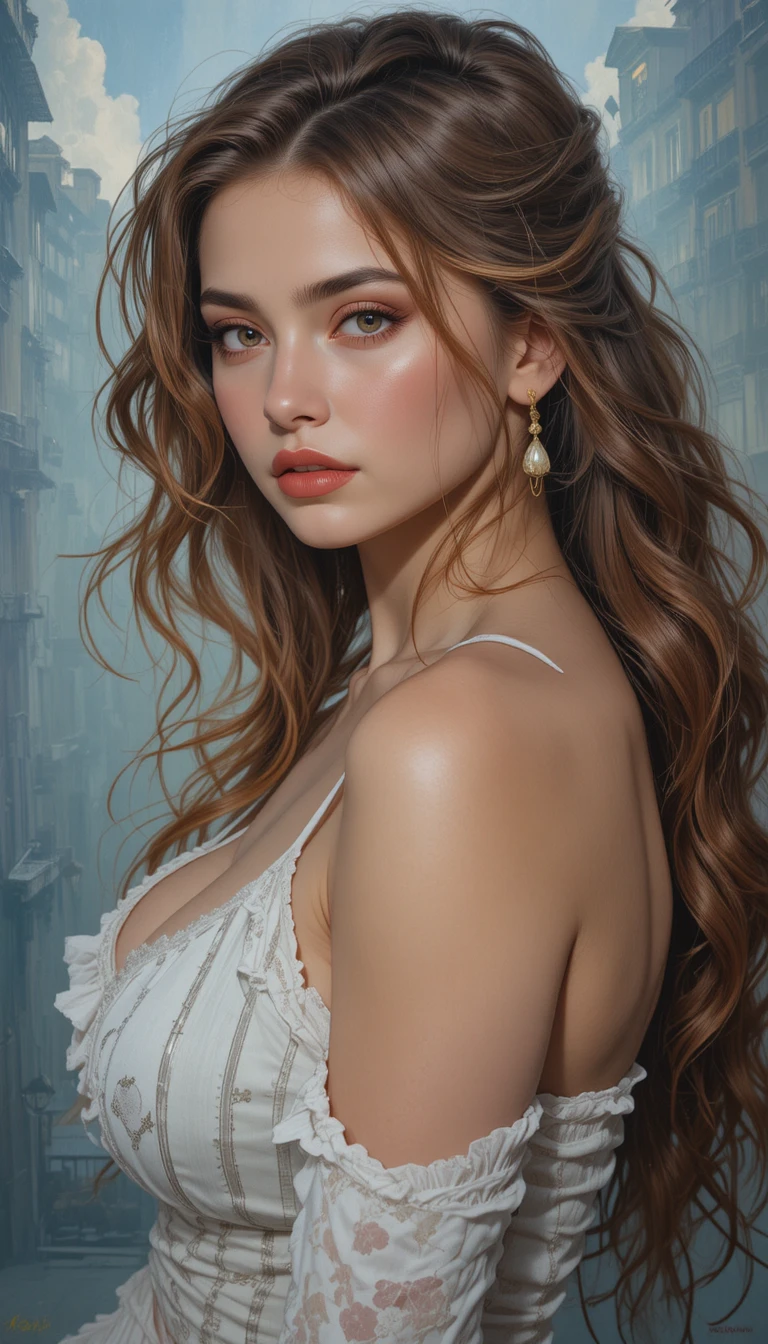 Dominantes Fantasy-Mädchen in detaillierter digitaler Ölgemäldekunst