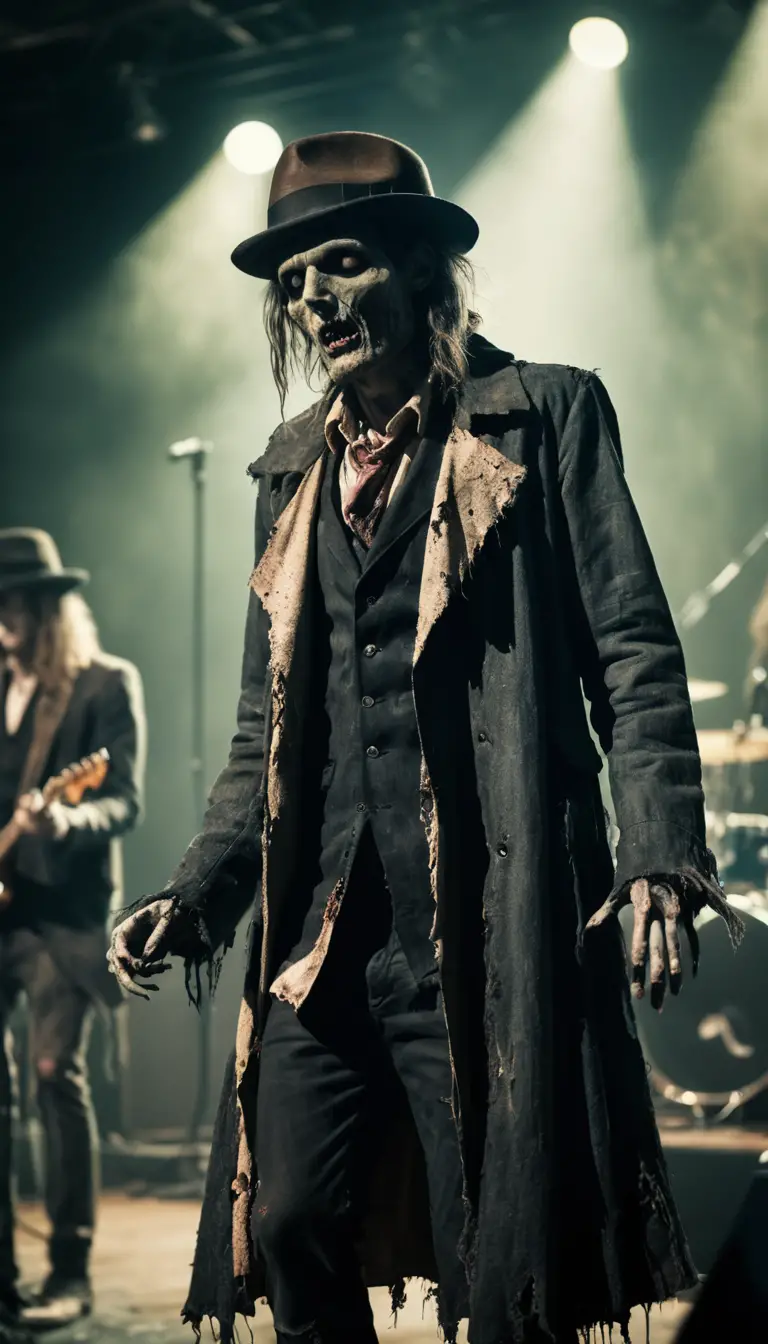 Zombie rock band blasting solid energy on stage