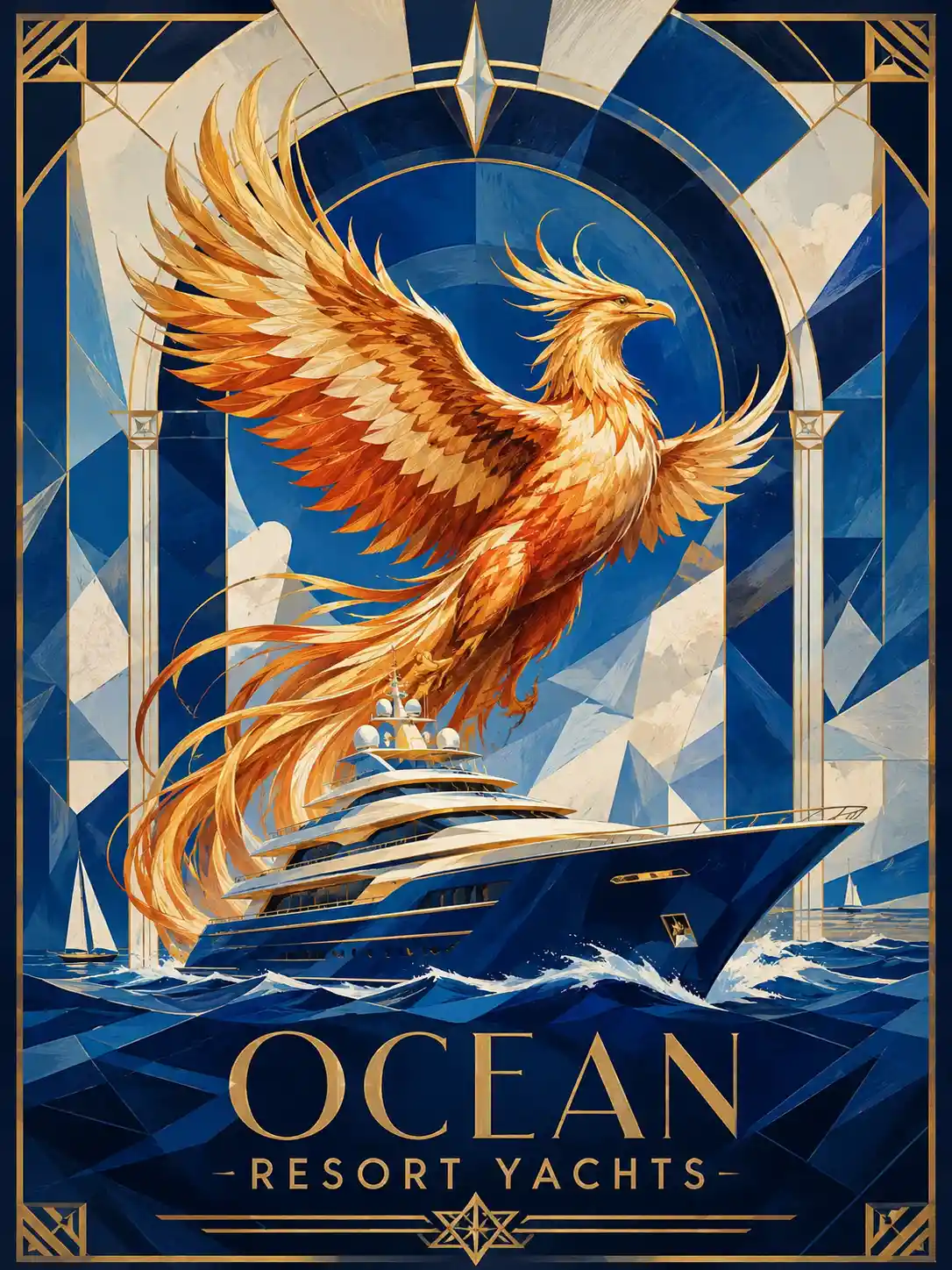Majestuoso emblema de fénix sobre un lujoso yate oceánico