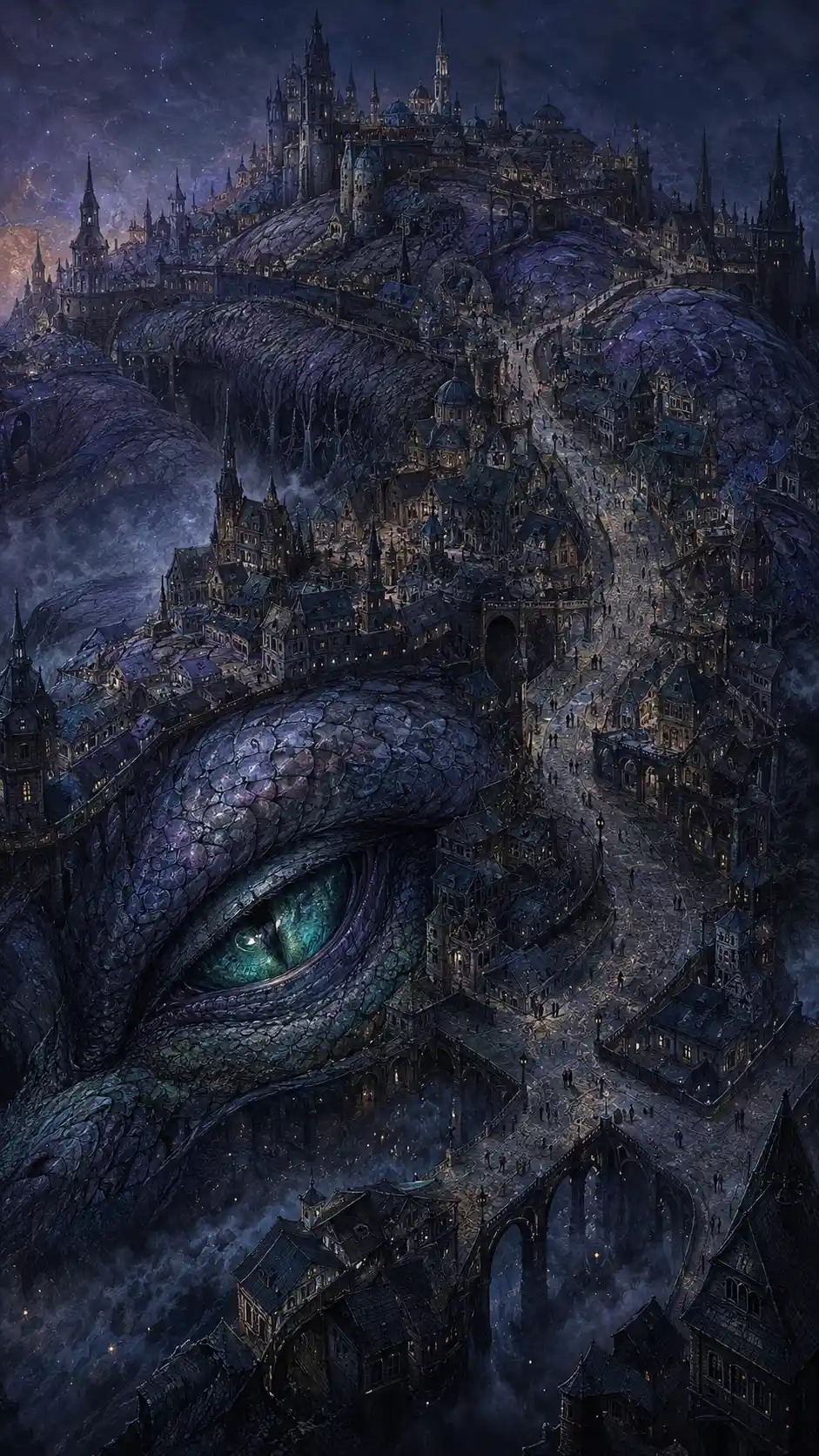 歪斜奇幻城市地基下沉睡的遠古巨龍