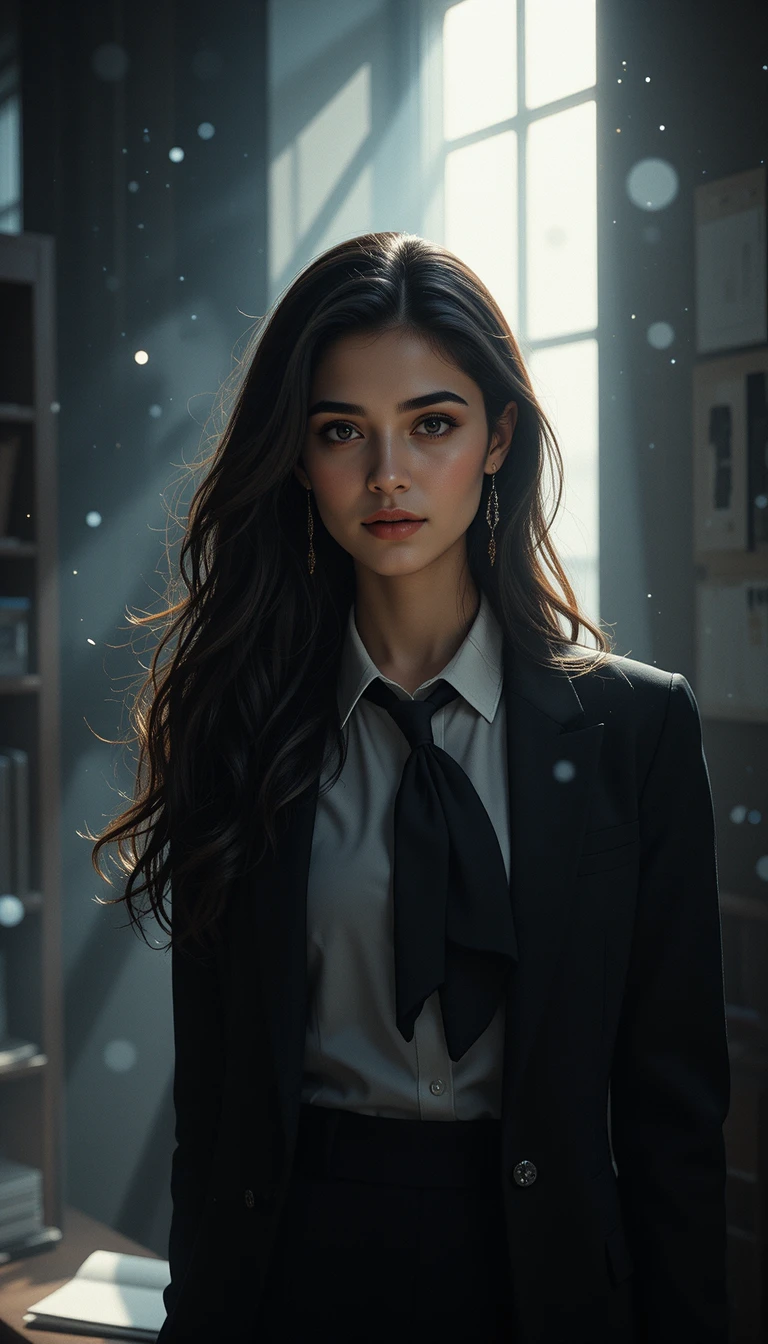 Retrato de mulher árabe em luz dramática de escritório