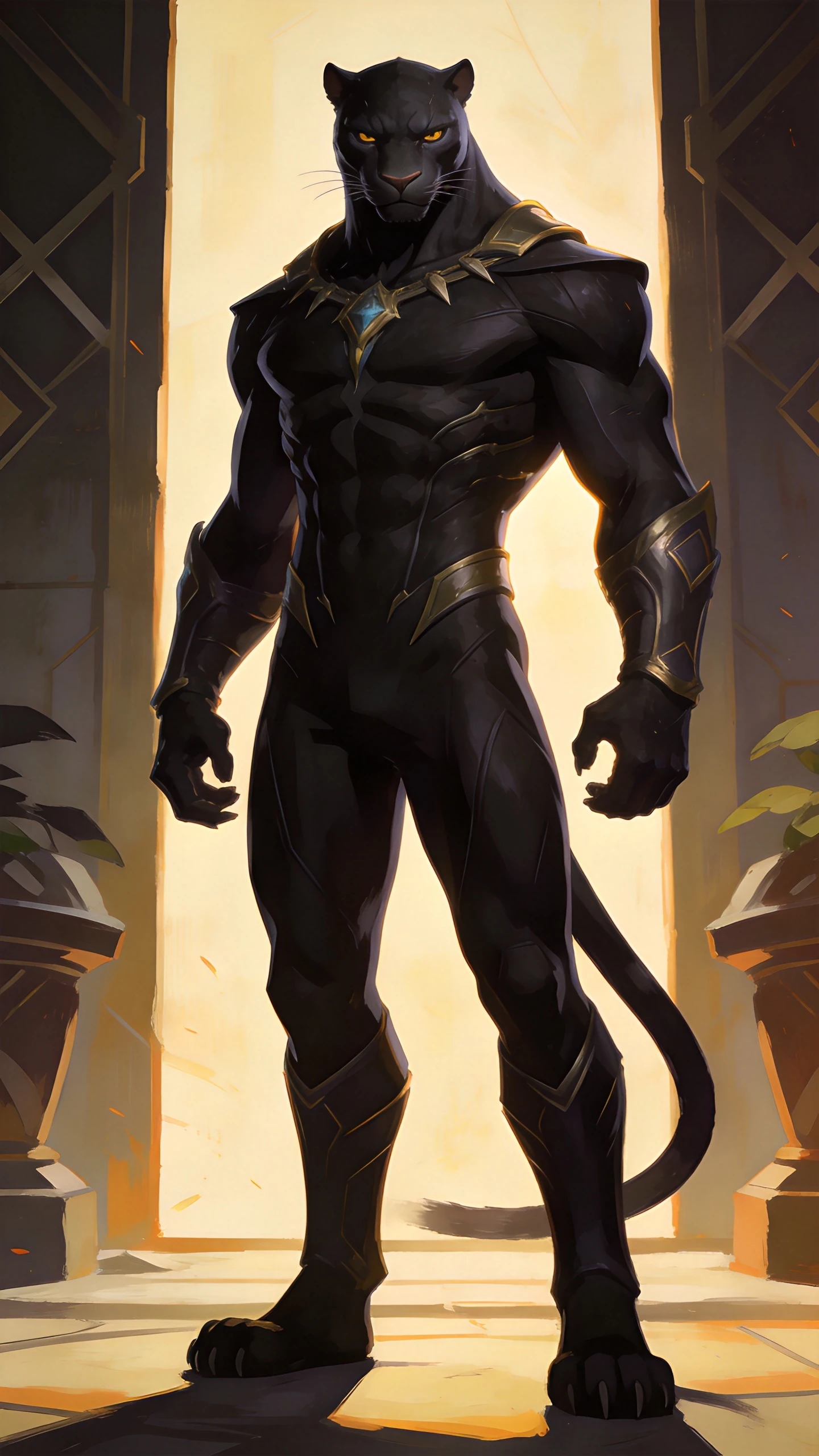 Guerreiro Pantera Negra Antropomórfico em Ilustração 3D Estilizada