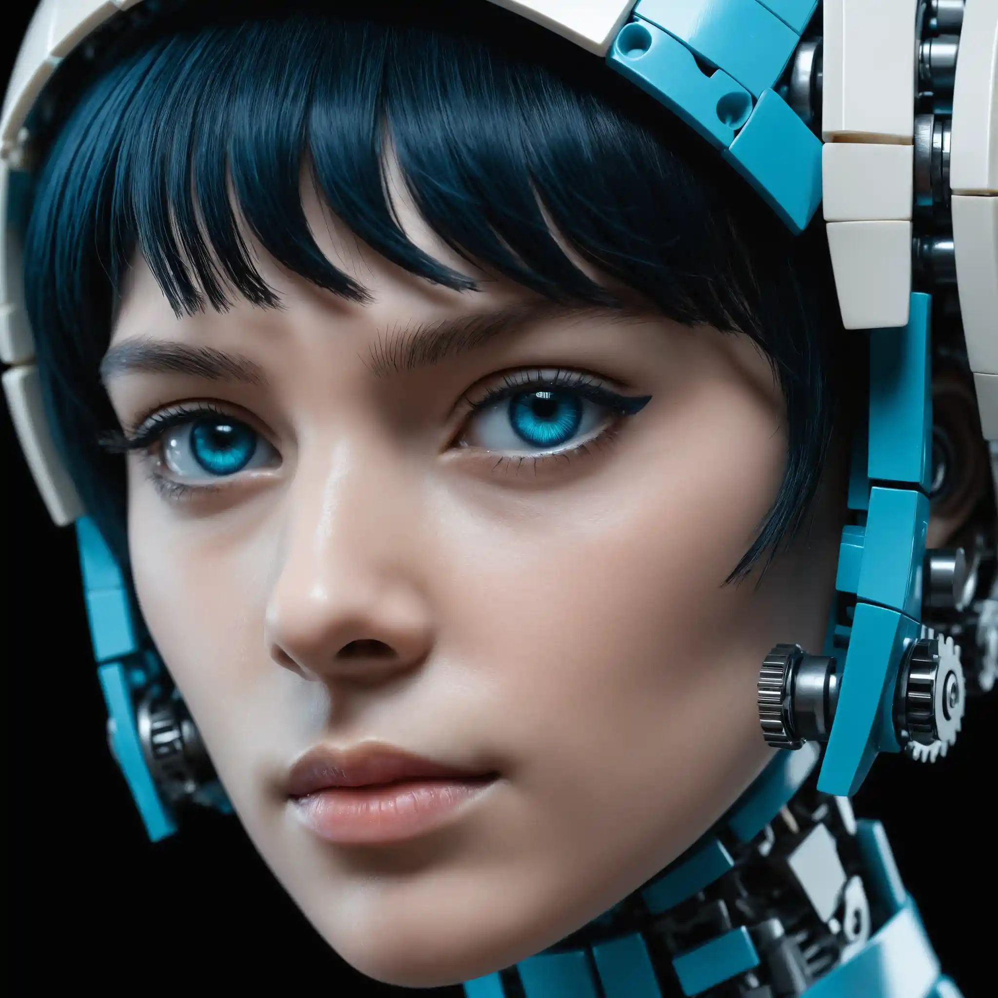 Cybernetic female portrait with exposed robotic circuitry