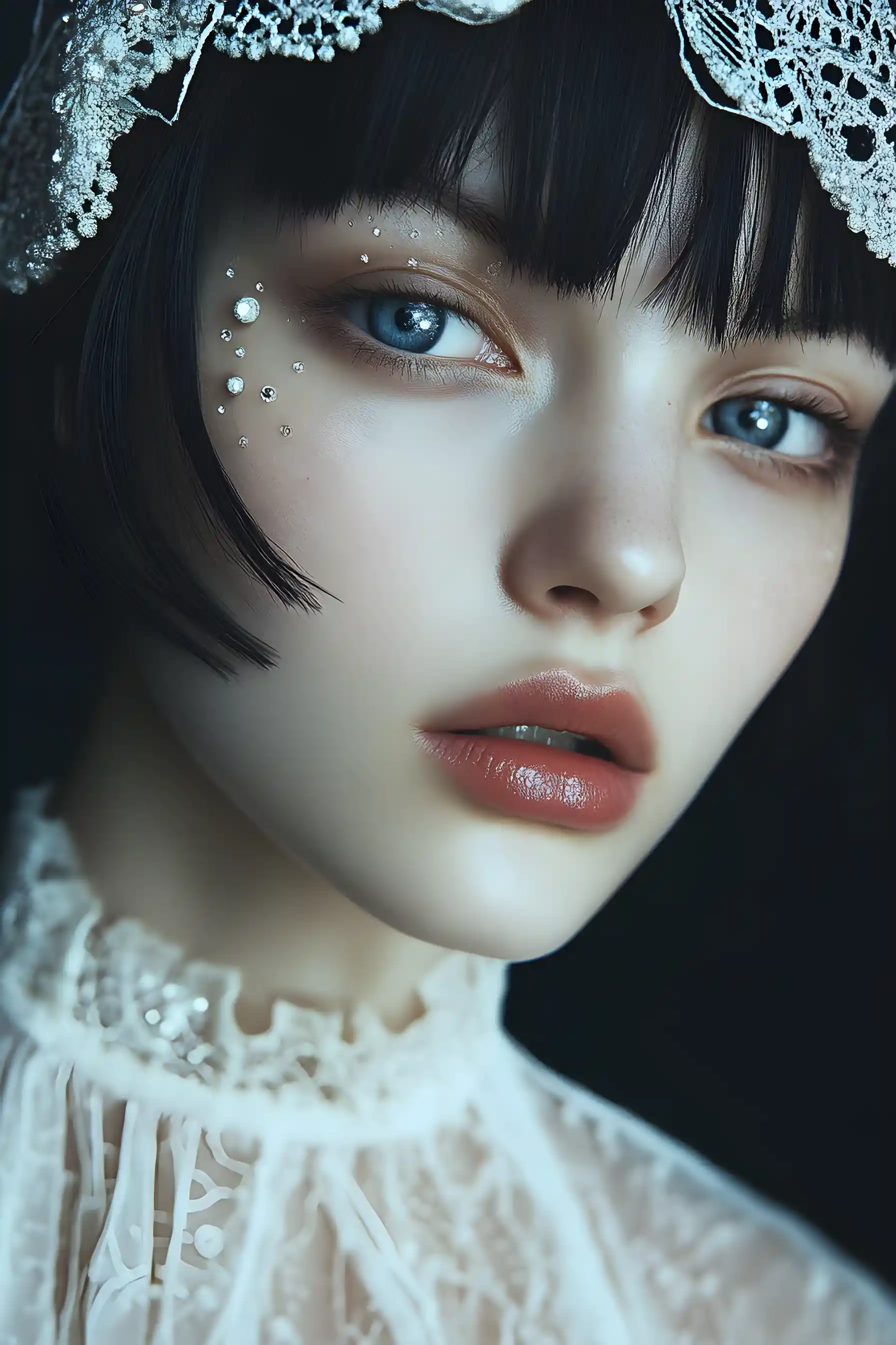 Nahaufnahme-Porträt einer gelassenen Frau im Couture-Beauty-Styling