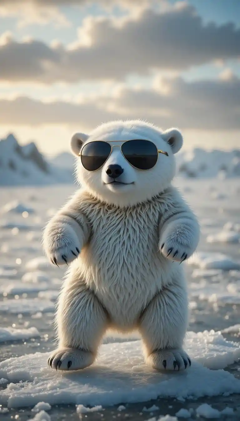 Ours polaire anthropomorphe avec lunettes de soleil sur banquise arctique