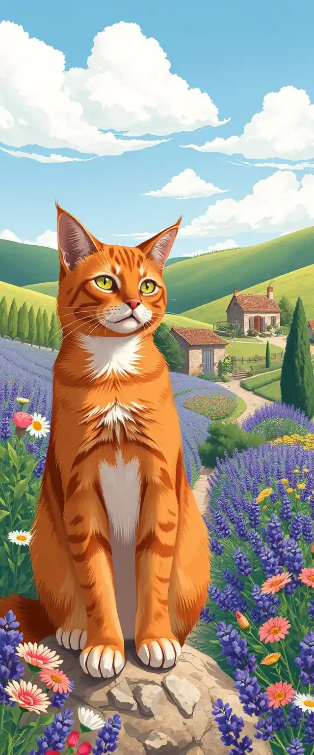 Surreal fashion cat with elongated paws on cobalt background