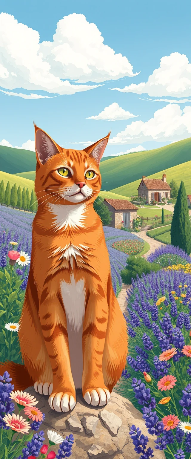 Surreal fashion cat with elongated paws on cobalt background