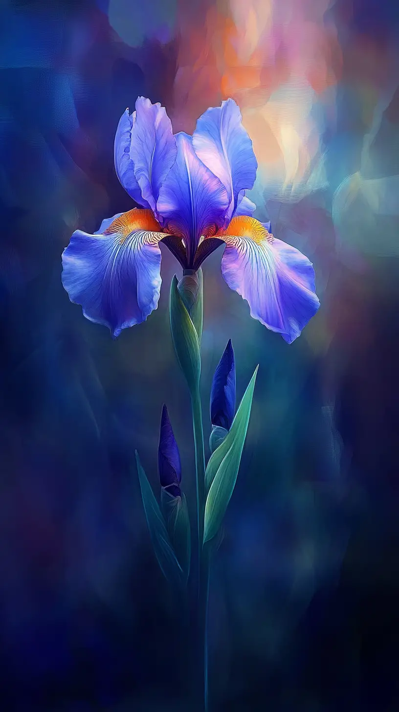 Singolo fiore di iris in morbida pittura digitale in primo piano