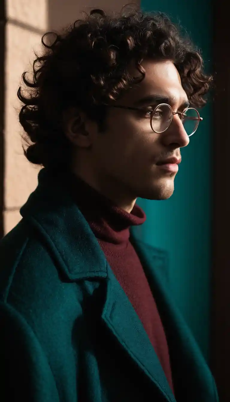 Cinematic side profile portrait of a young man in shadows