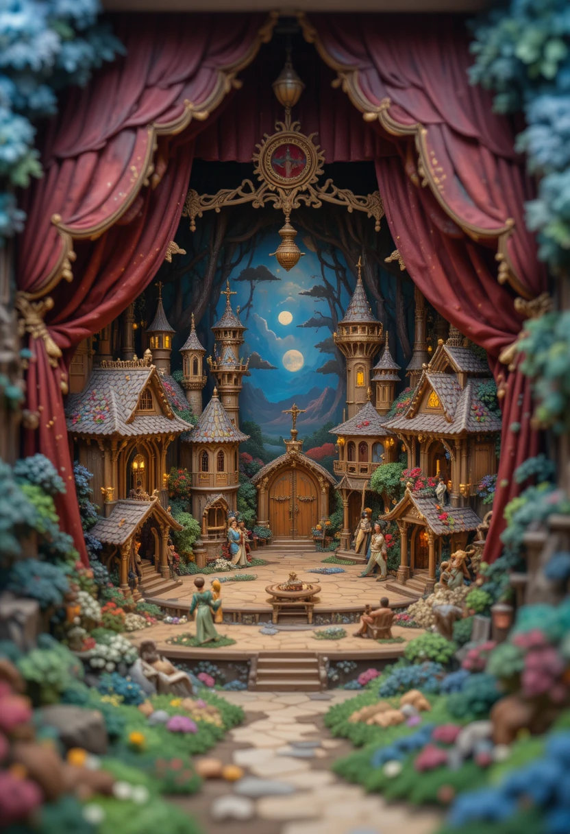 Royaume fantastique miniature construit comme décor de théâtre
