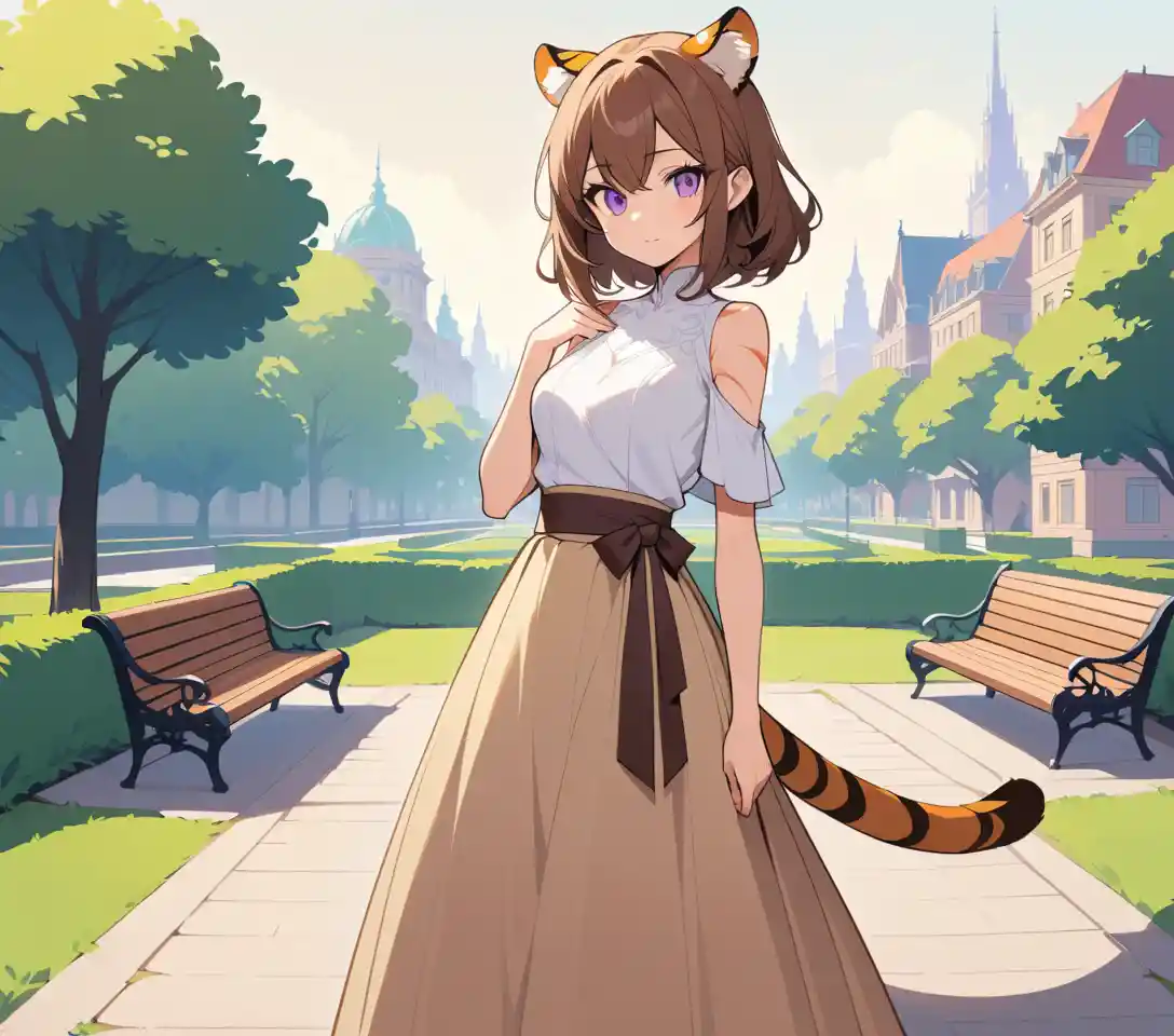 Confident tigress woman standing in an urban city park