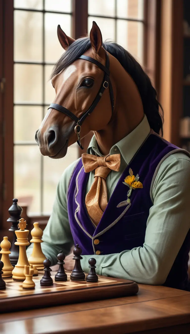 擬人化西洋棋騎士俯視白后